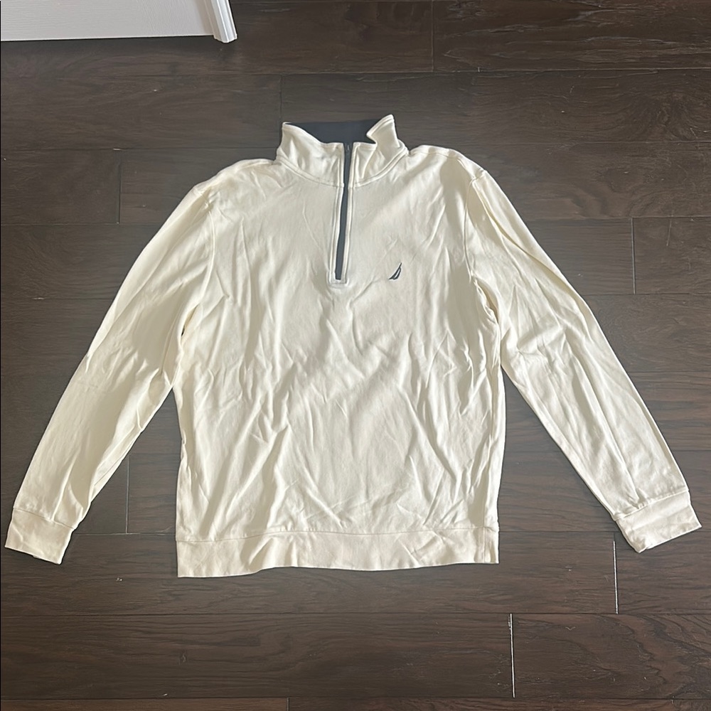 Nautica Cream Zip Up Sweater Lightweight Cotton Blend